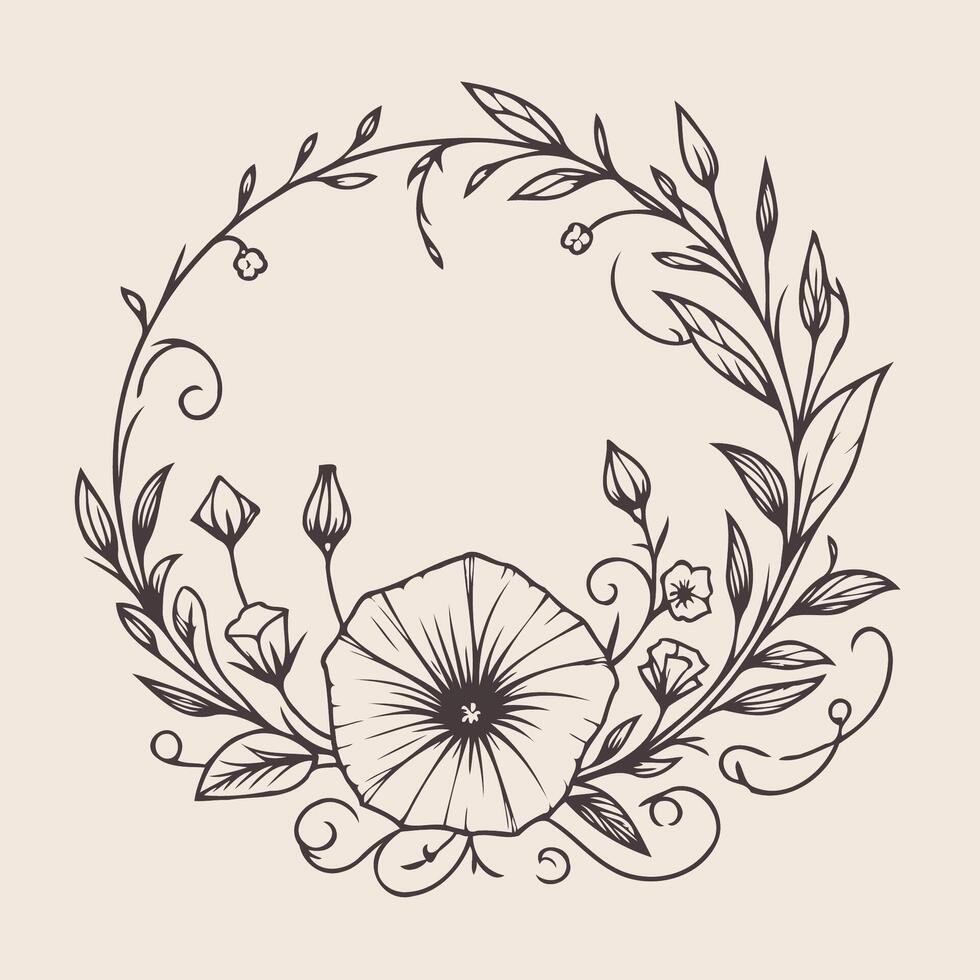 Adobe Illustrator Artwork, bluebell, Outline floral wreath of flowers, elegant floral frame, Floral background in line art. vector