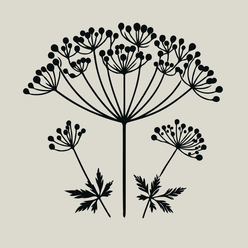 illustration of a black and white illustration of a plant, Set abstract elegant line art flower and leaf. Continuous boho line art silhouette of floral artwork vector