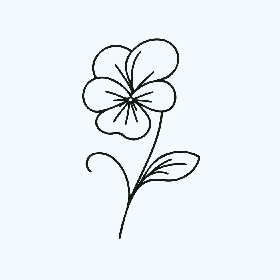 Adobe Illustrator Artwork. Viola flower. Hand drawn illustration Isolated on white background contour flowers pansies lineart floral leaves black and white illustration plants stylized Violet Wittrock vector