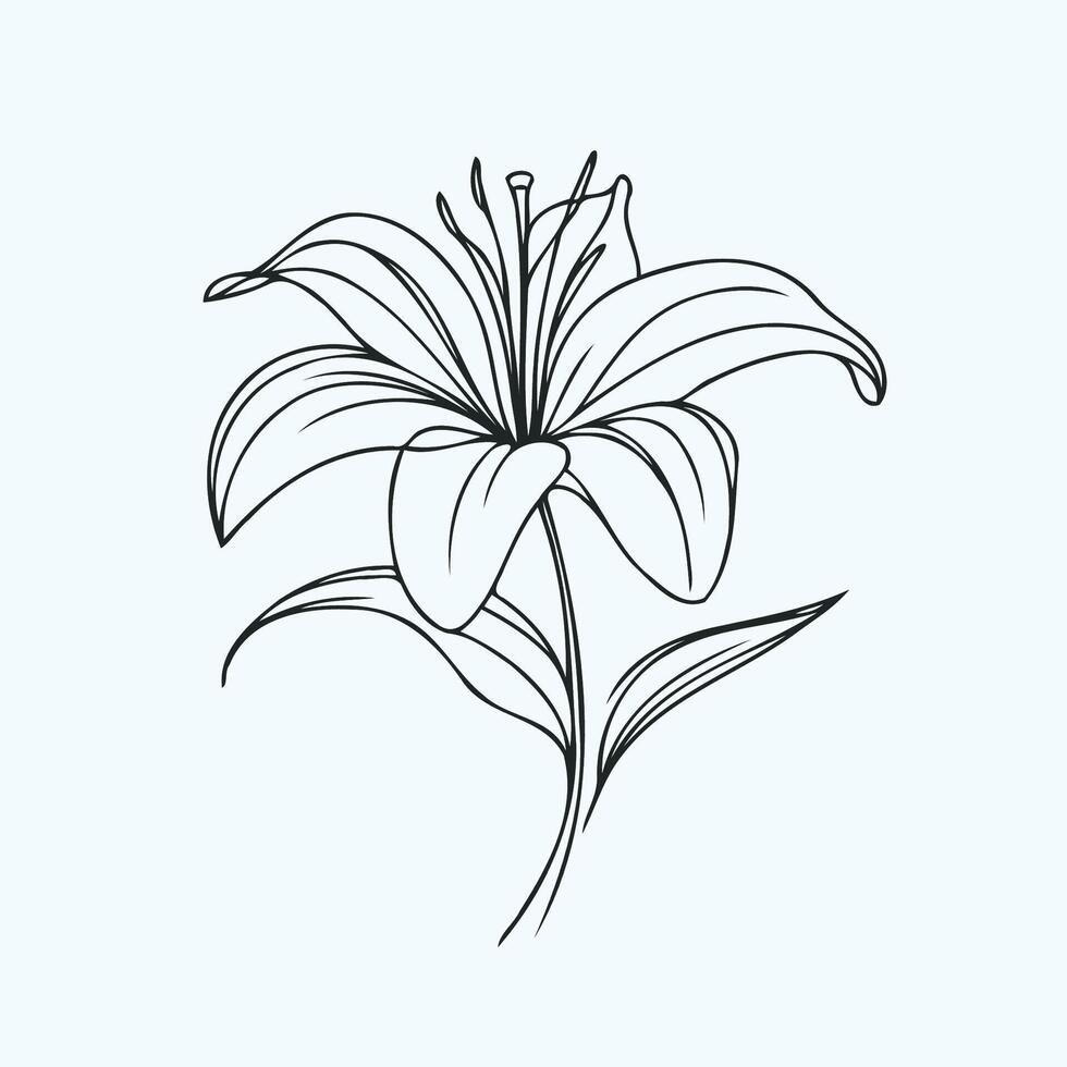 Adobe Illustrator Artwork. Doodle lineart set of contour flower, line art. Black and white flower. Hand drawn illustration vector