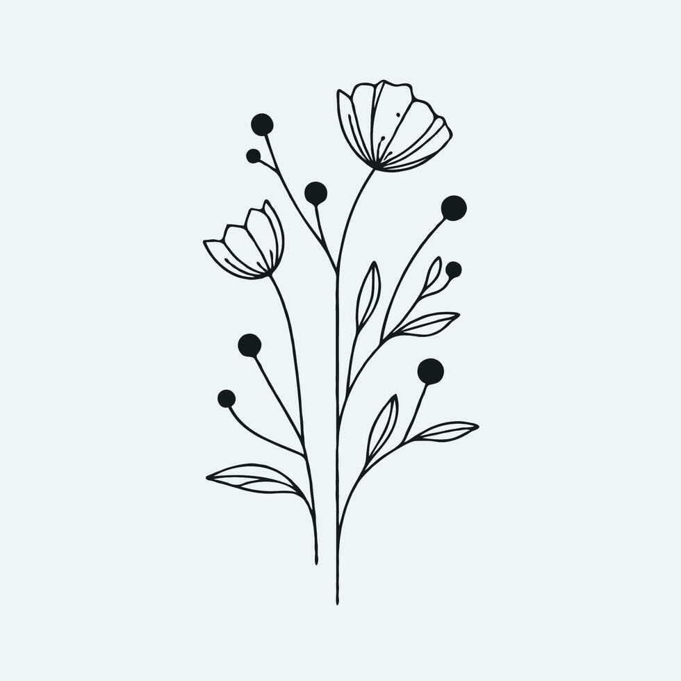 A black and white drawing of a flower, Simple Line Art, Design Elements For Cards, Invitations, Banners, Posters, Logo vector