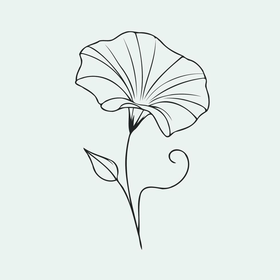 A drawing of a flower with leaves, Bluebell flower and leaf hand drawn botanical illustration with line art. vector