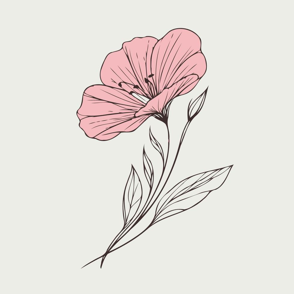 A drawing of a flower with leaves vector