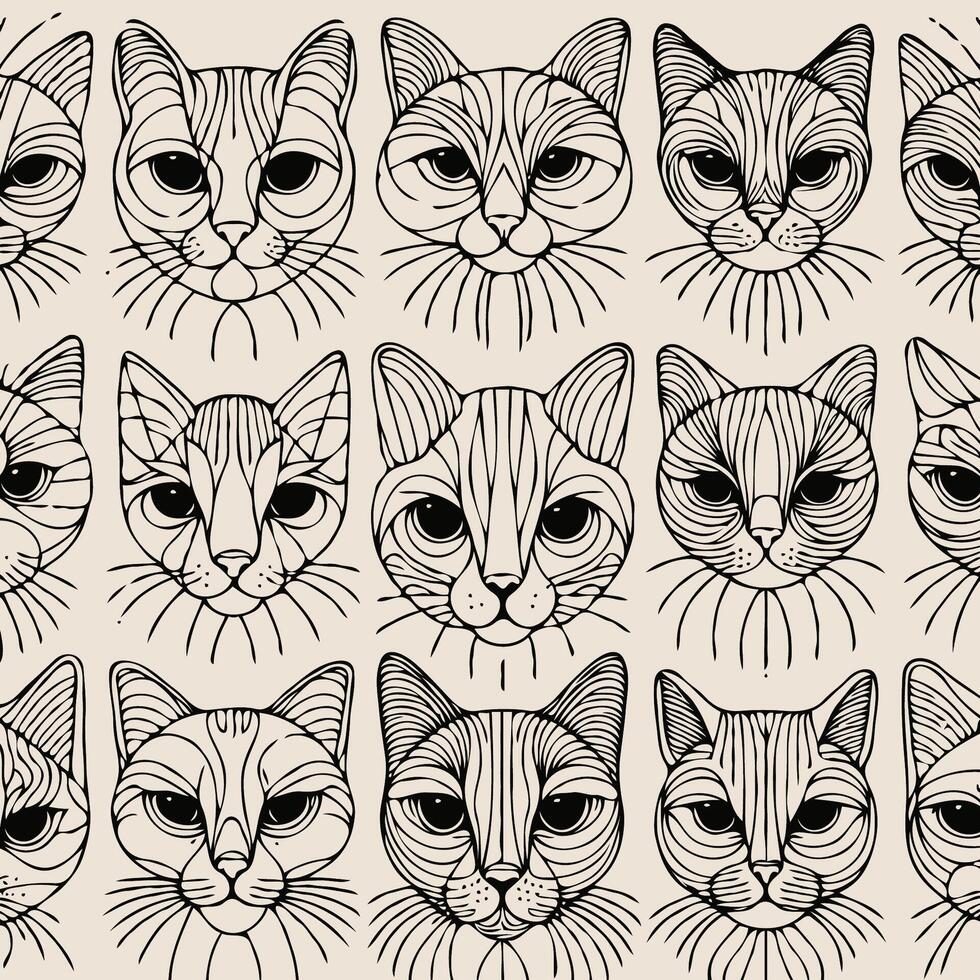 A set of cat faces with different expressions vector