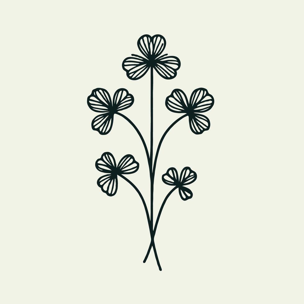 Adobe Illustrator Artwork, set with branches and leaves. Hand drawn graphics, clover leaves. Design and decoration vector