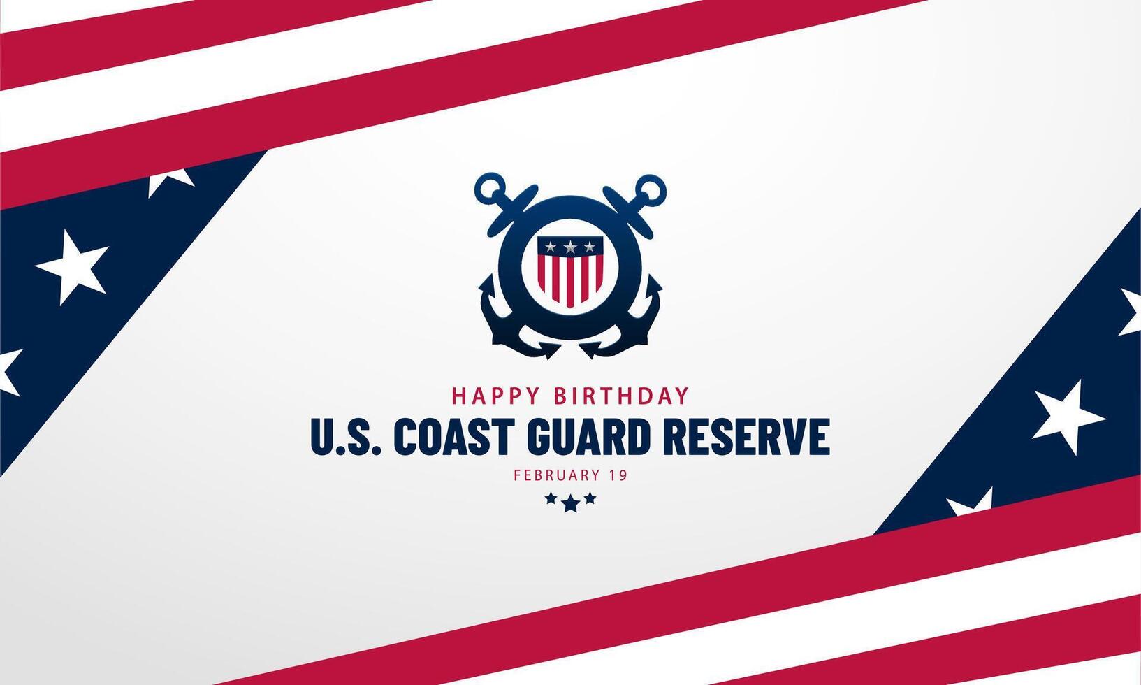 U.S. Coast Guard Reserve Birthday February 19 Design Background Illustration with America flag on the top left and bottom right vector