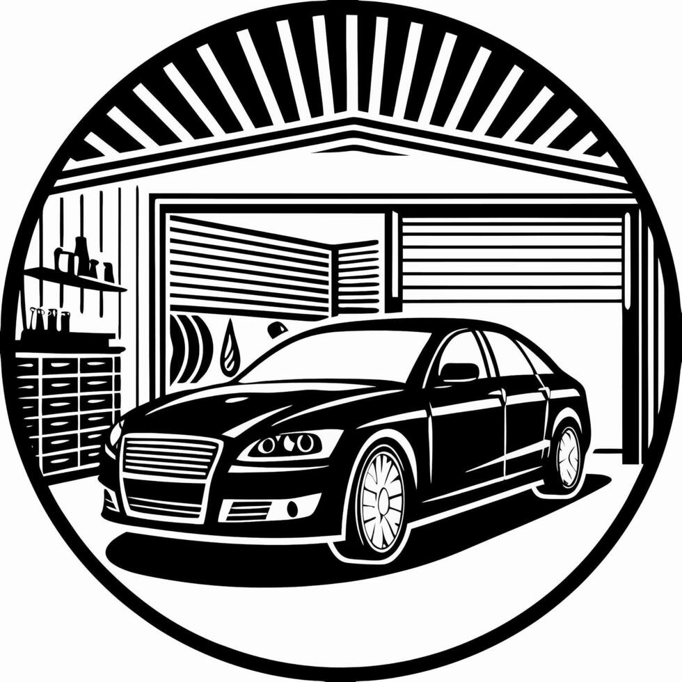 Car in garage illustration vector