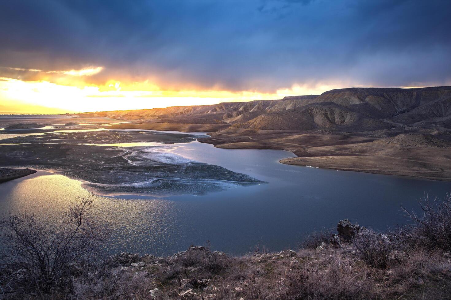 beautiful river with sunset photo