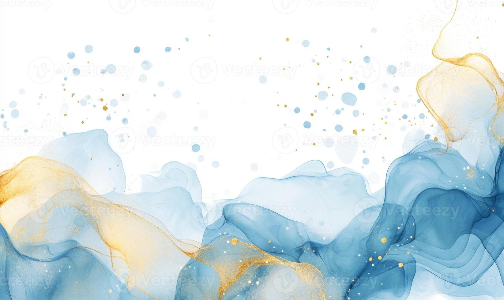 Abstract watercolor alcohol ink art blue golden, pastel blue marble transparent background photo