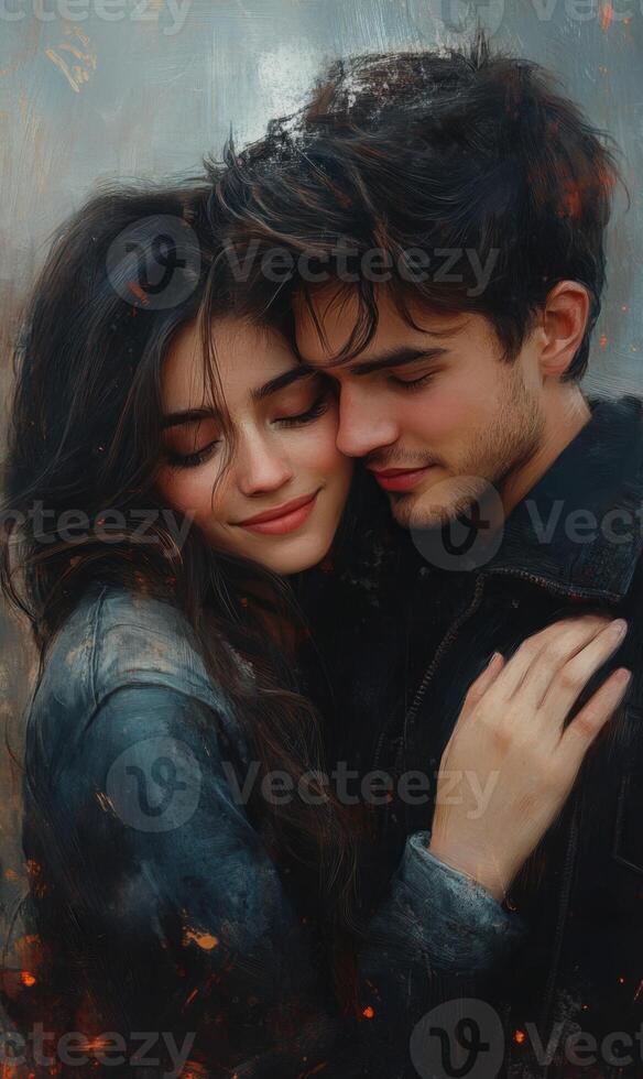 Wonderful scene of love and happiness between a couple in love hugging photo