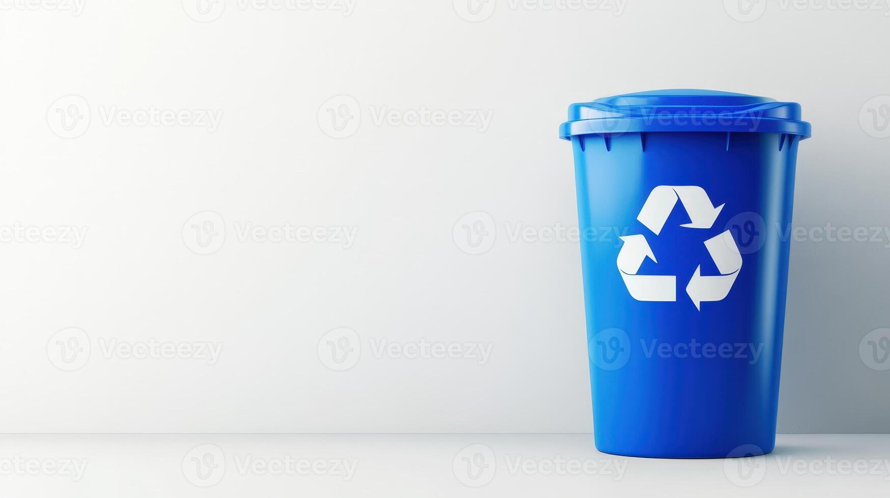 Green recycling bin with recycle symbol stands against a matching green backdrop, symbolizing environmental awareness and waste reduction photo