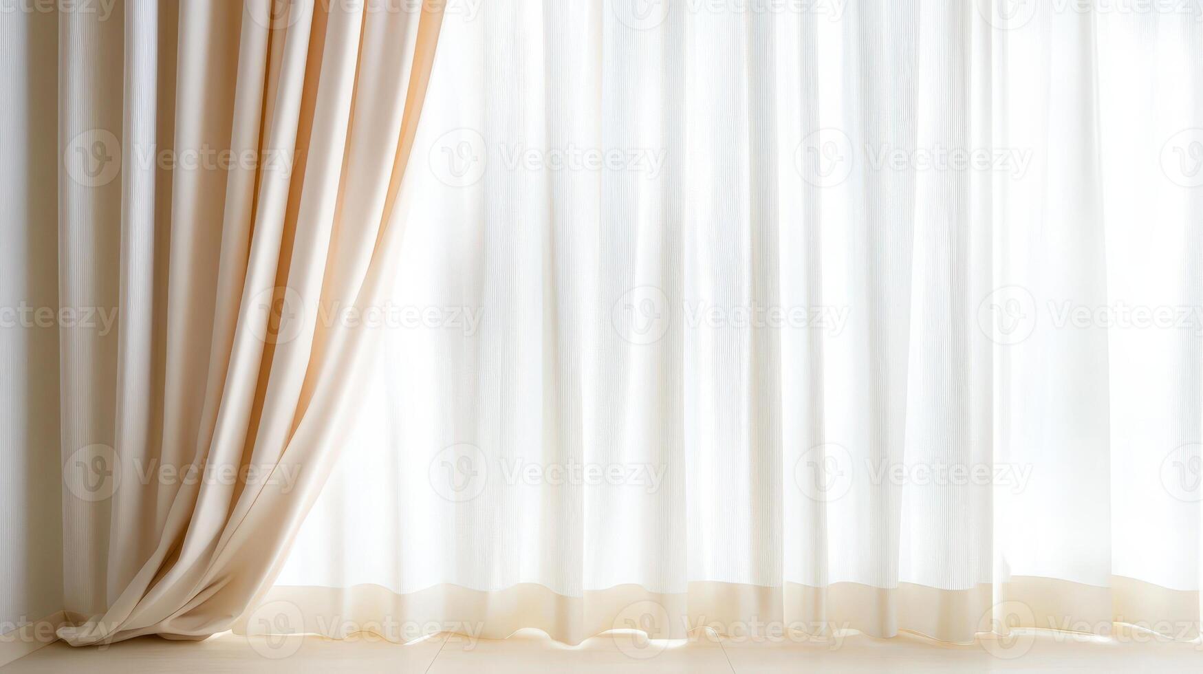 Sunlight is illuminating elegant curtains and window in a modern home interior, creating a warm and inviting atmosphere photo