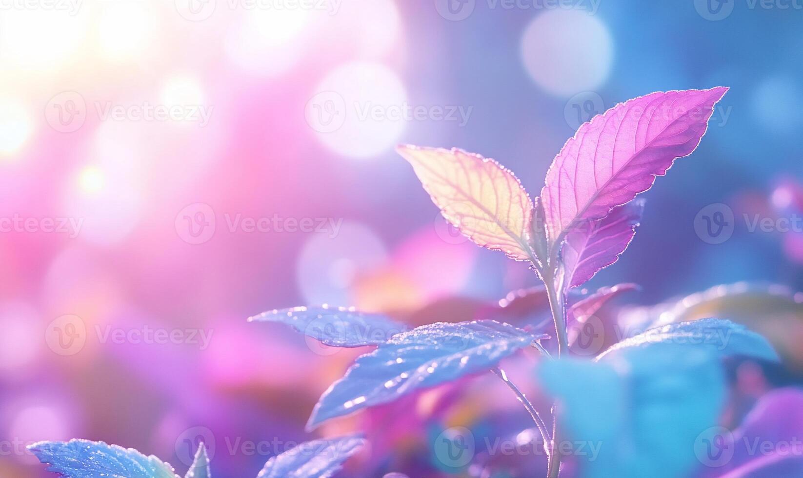 A vibrant close-up of colorful leaves with a dreamy, blurred background. photo