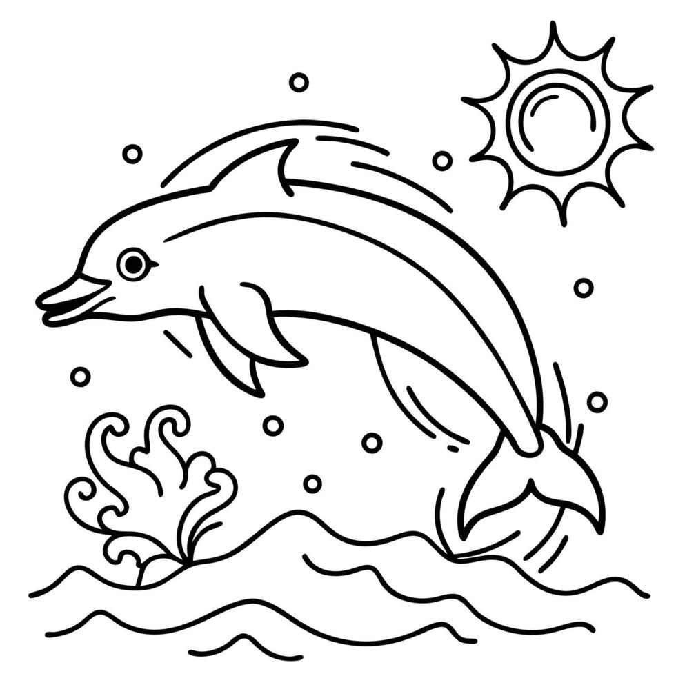 Dolphin Line Art Illustration in Monochrome vector