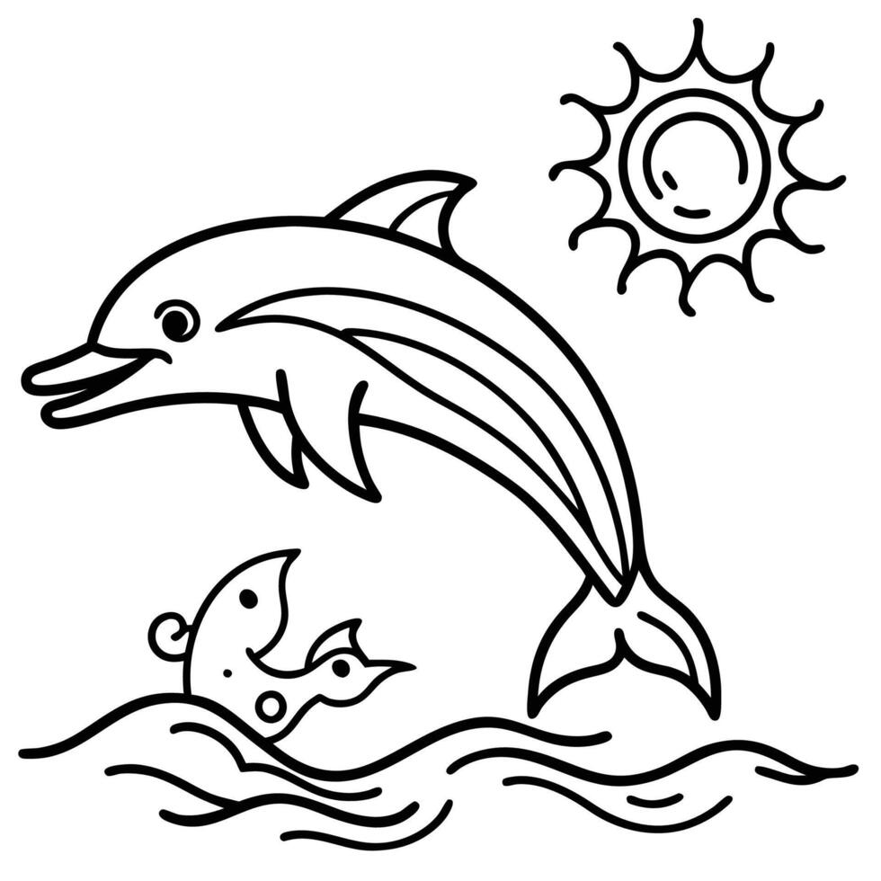 Elegant Dolphin Line Illustration in Monochrome vector