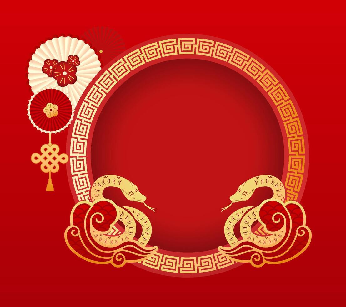Chinese new year background with two snakes and fan vector