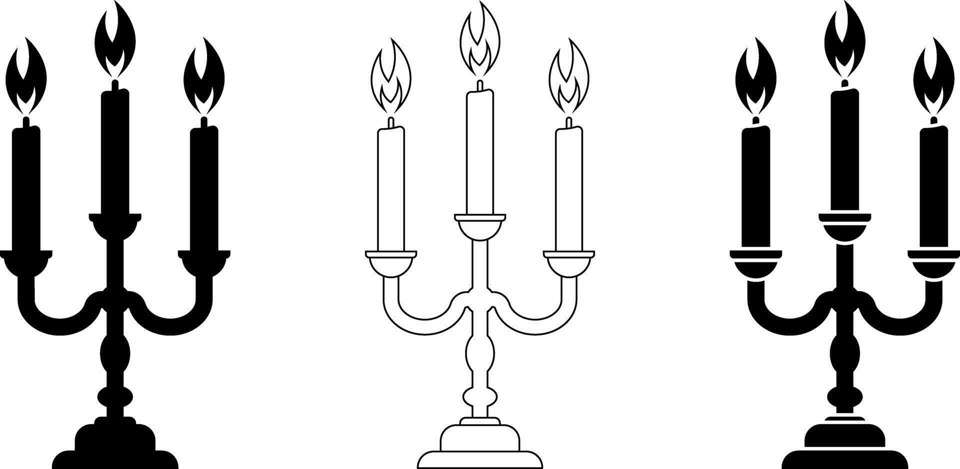 outline silhouette Candelabra icon set vector