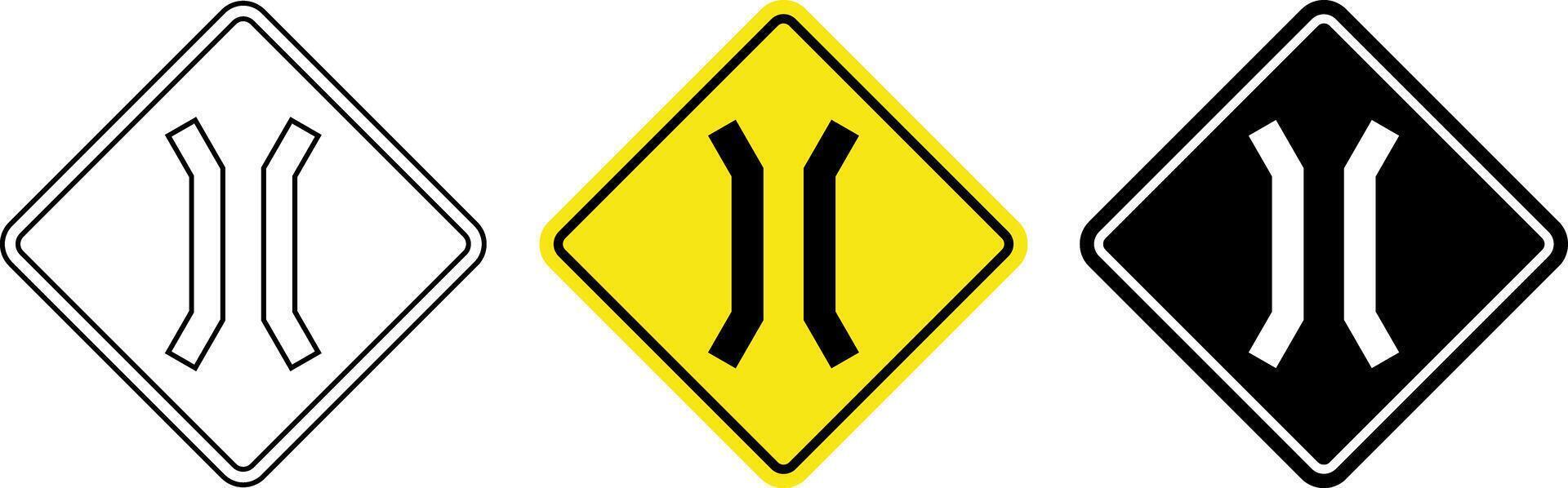 diamond narrow bridge ahead sign set vector