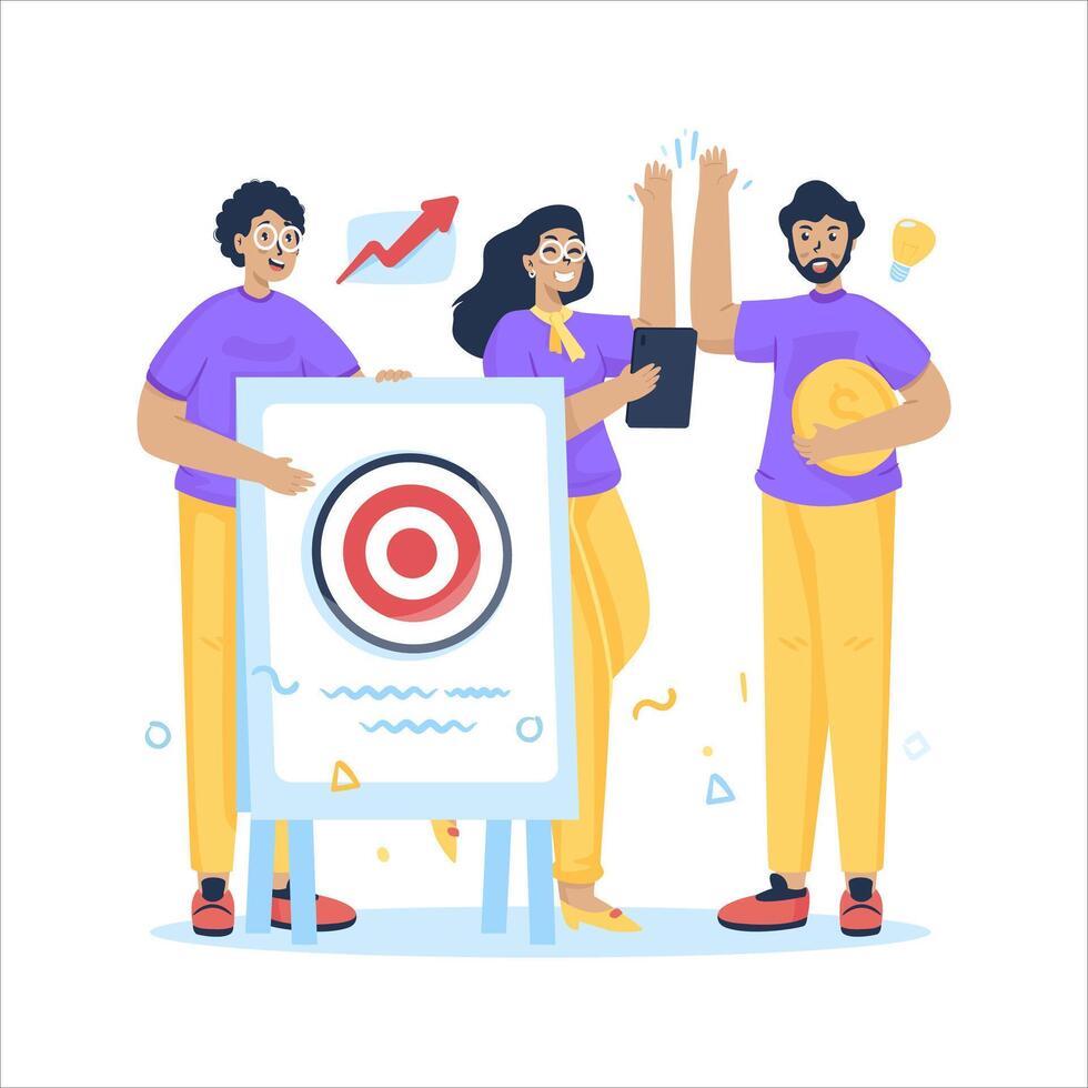 Teamwork and achievement report flat illustration vector