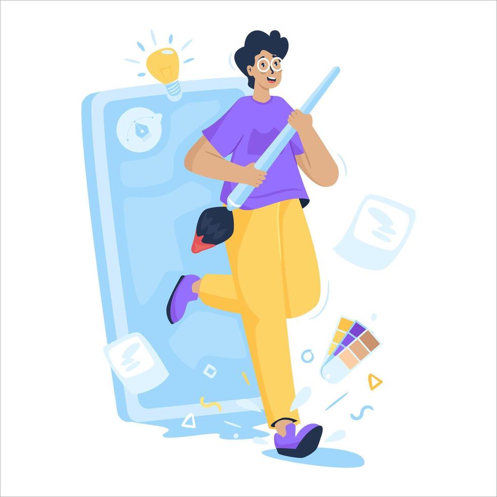 A man character holding paintbrush as creative designer flat illustration vector