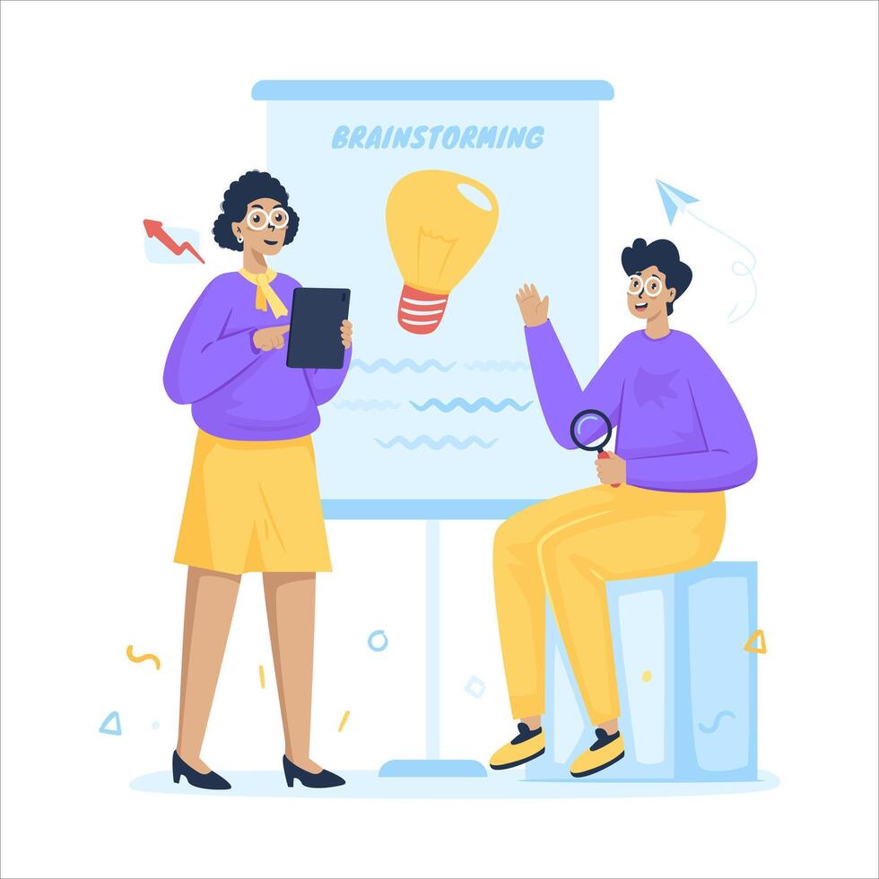 Brainstorming or solution ideas flat illustration vector
