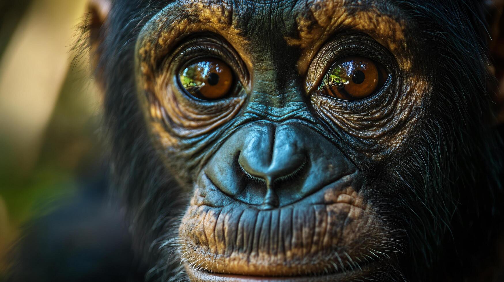 Baby monkey with a black face and brown eyes. The monkey is looking at the camera. Concept of curiosity and innocence photo