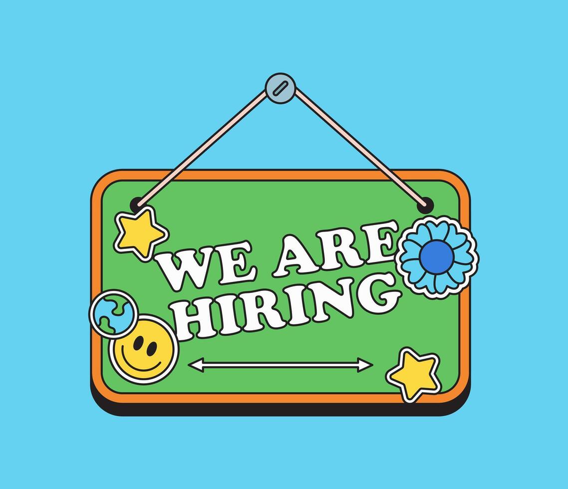 We Are Hiring sign with board cartoon illustration vector