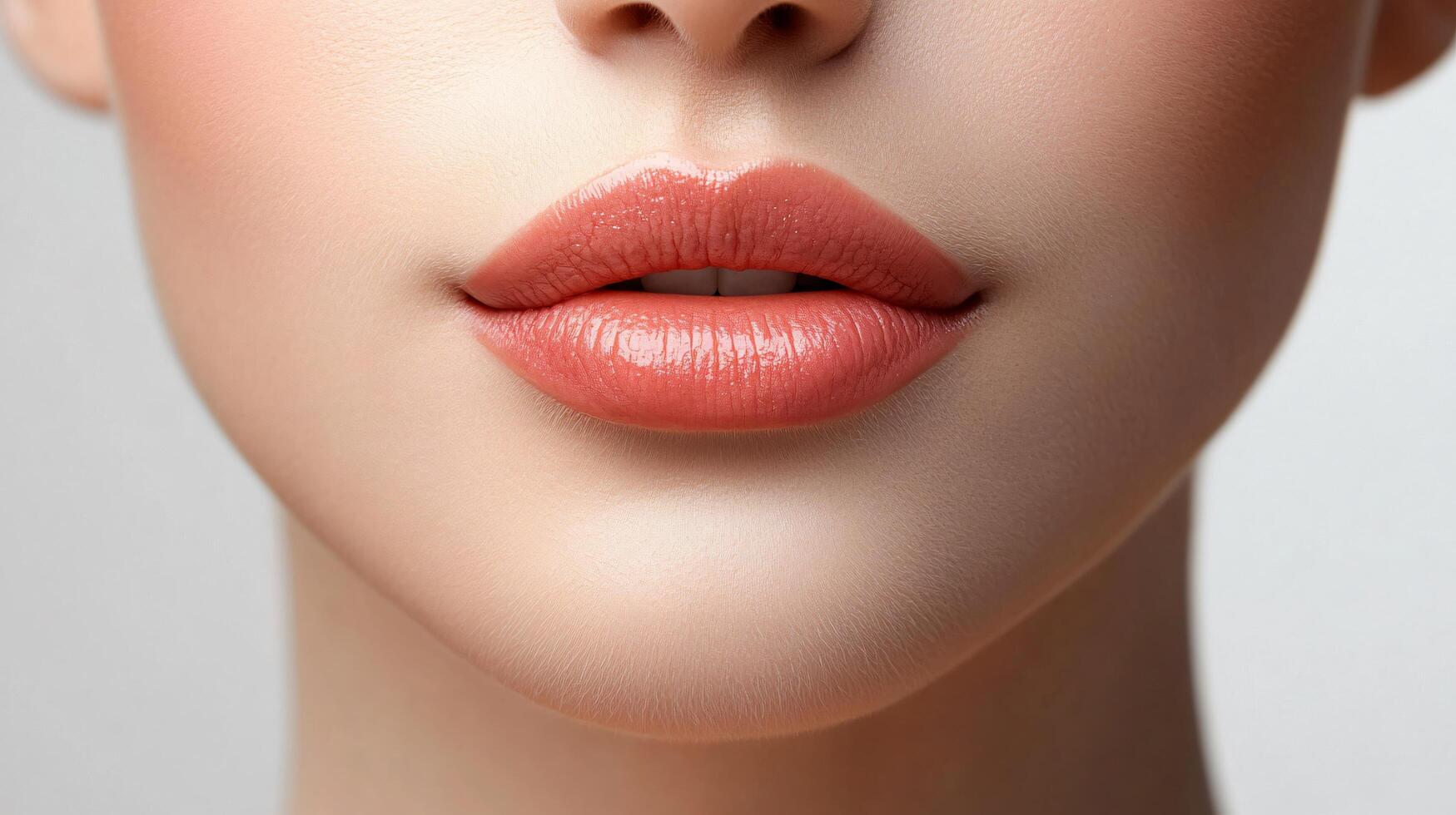 Woman's face with a red lip. The lips are plump and full, giving the impression of a confident and attractive woman photo