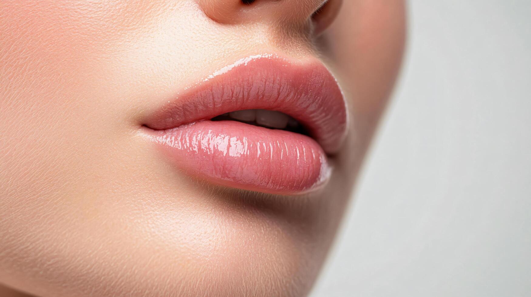 Woman's lips are plump and pink. Concept of beauty and confidence photo