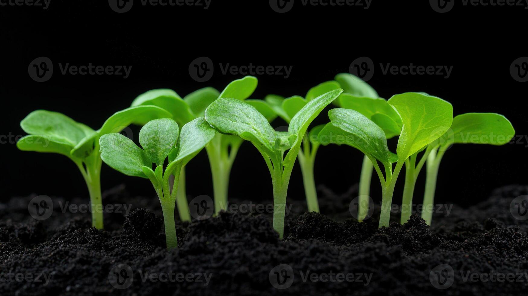 Seedlings emerge from soil in a dark environment for healthy growth photo
