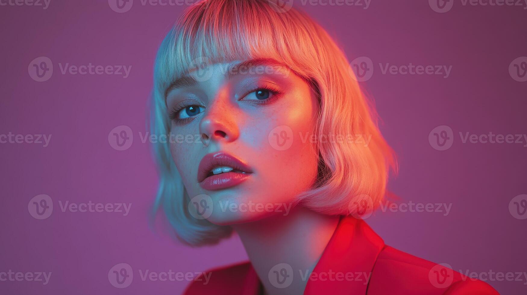 Captivating portrait of a young woman with blonde hair in dramatic lighting photo
