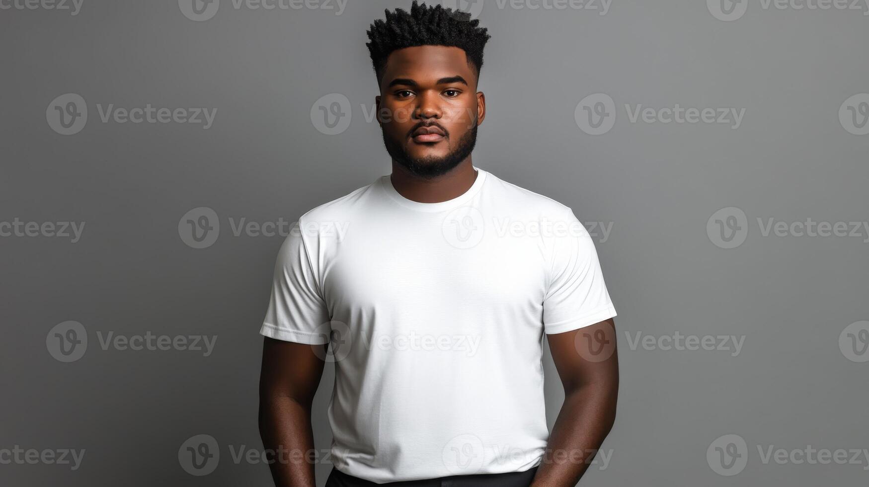 Young man posing confidently in a stylish white shirt against a gray backdrop photo