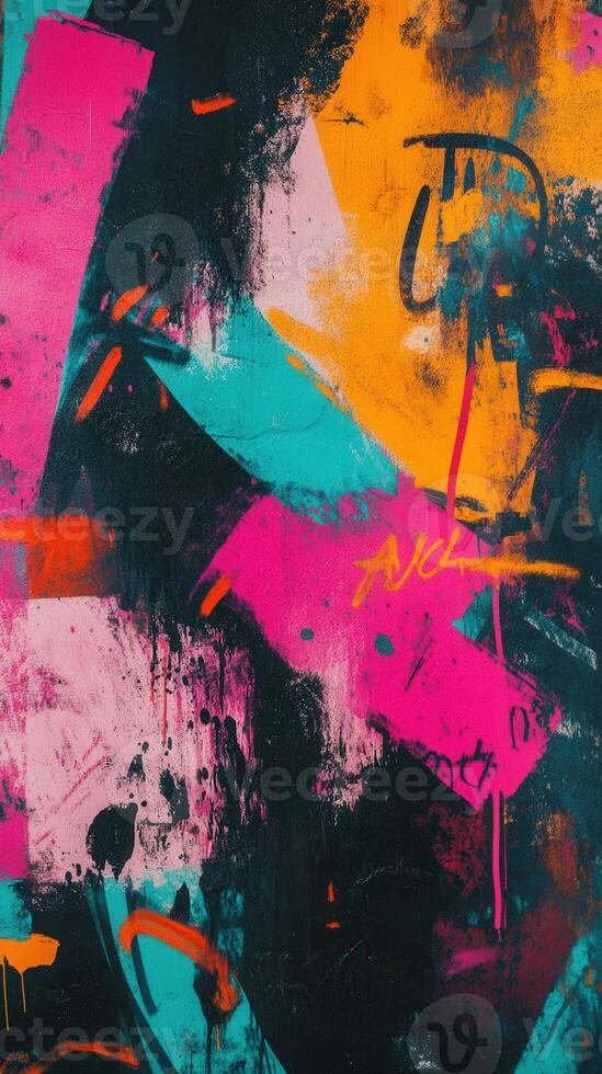 Vibrant abstract graffiti artwork with bold colors and dynamic patterns photo