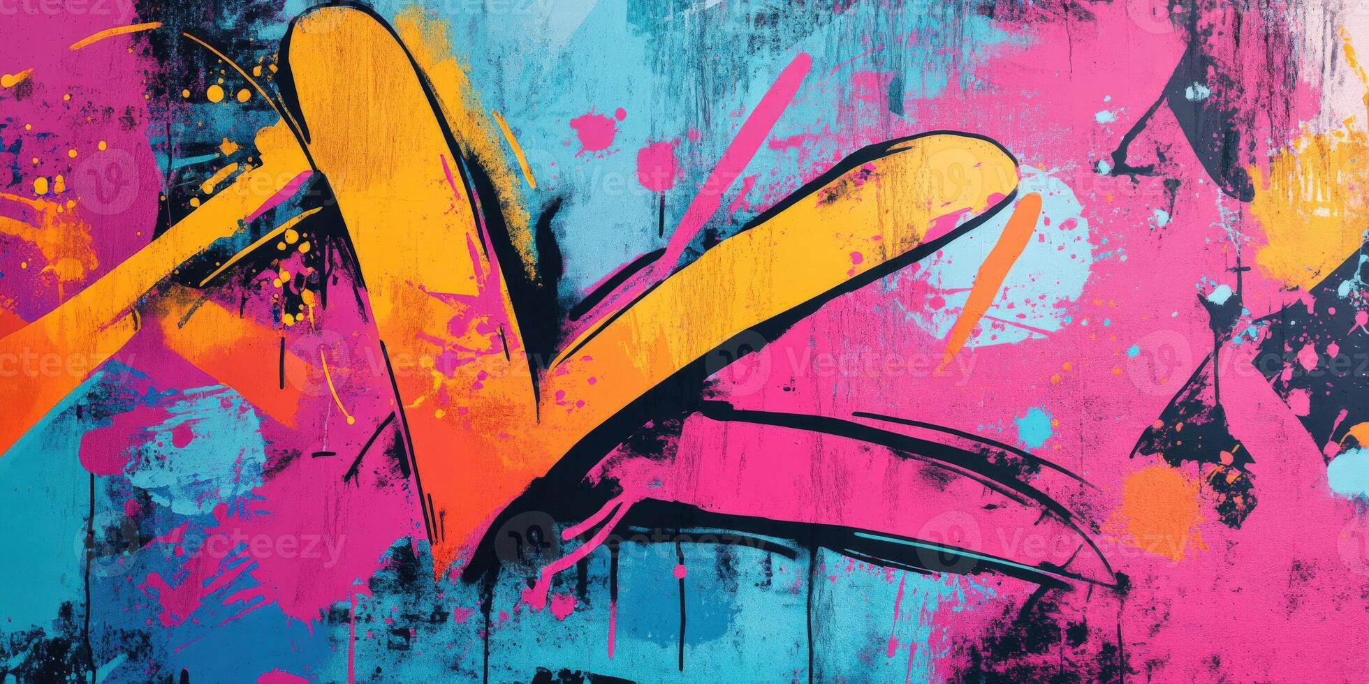Vibrant street art mural featuring bold colors and abstract shapes photo