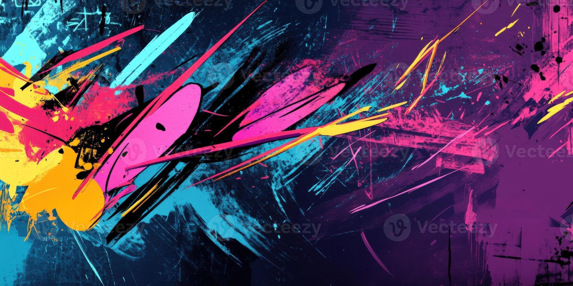 Colorful abstract art with vibrant splashes and dynamic brush strokes photo