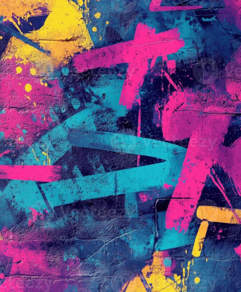 Vibrant street art showcases colorful abstract patterns on a textured surface photo