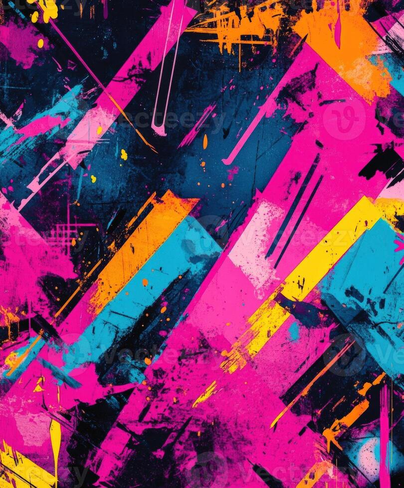 Colorful abstract art with vibrant lines and shapes on a dark background photo
