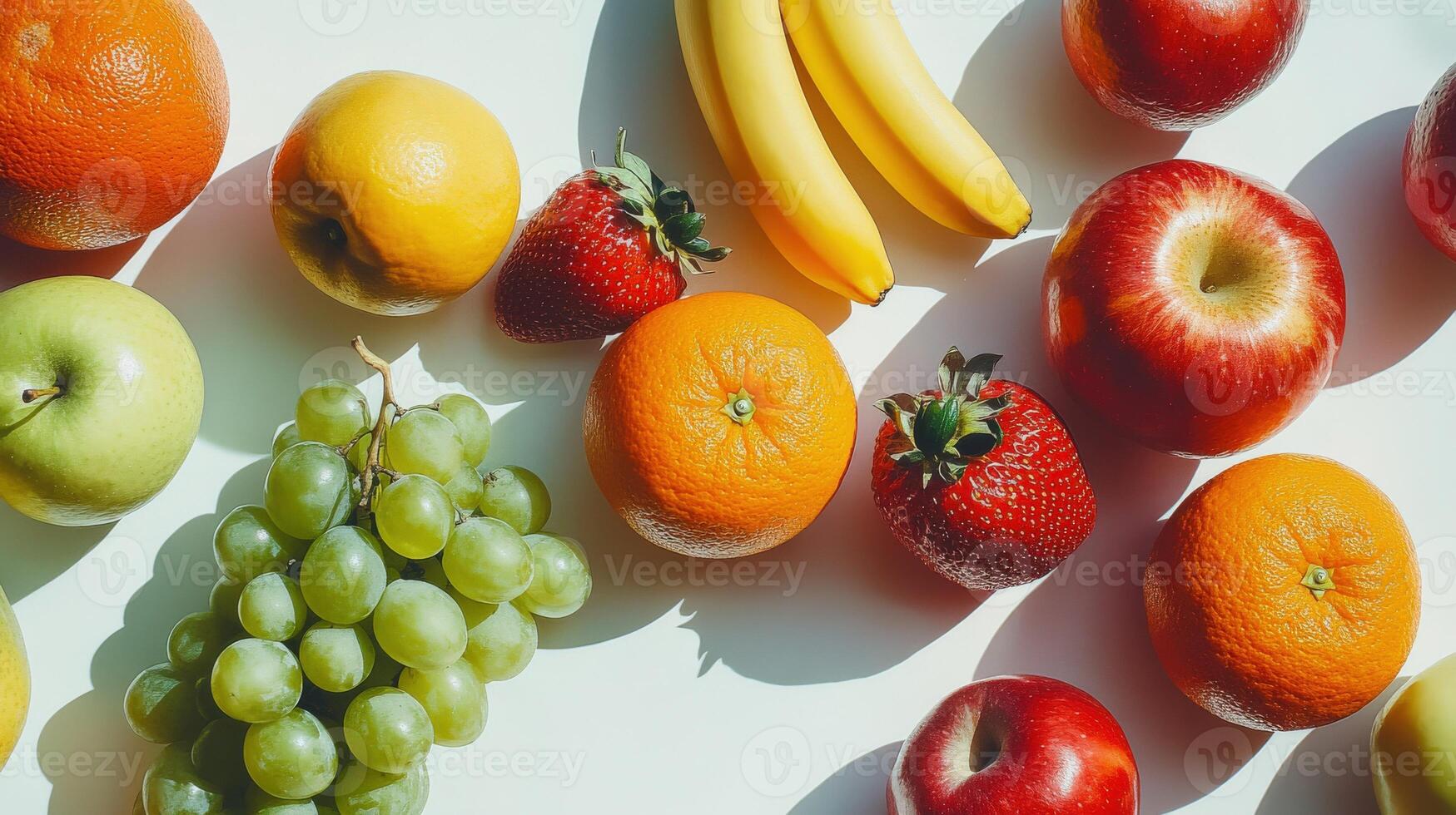 Fresh fruits arrangement on a bright surface for healthy eating concepts photo