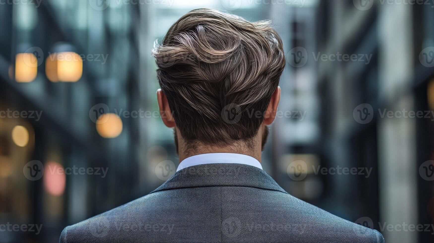 Man in stylish suit walking in urban environment on a sunny day photo