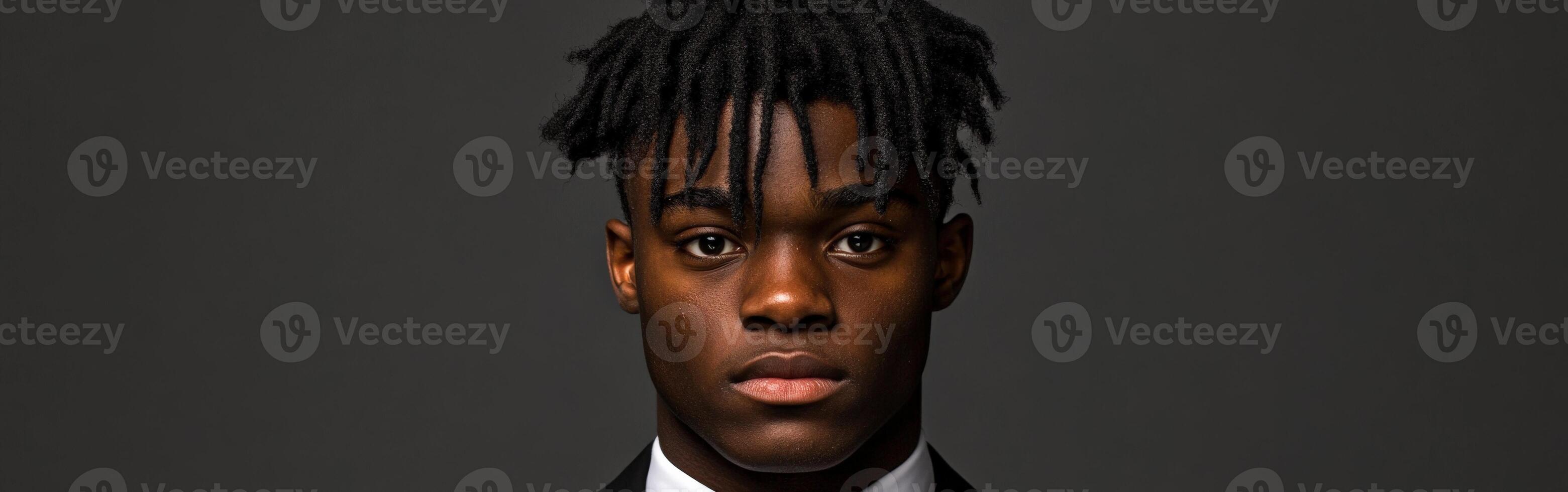 Confident young man dressed in formal attire with styled hair photo
