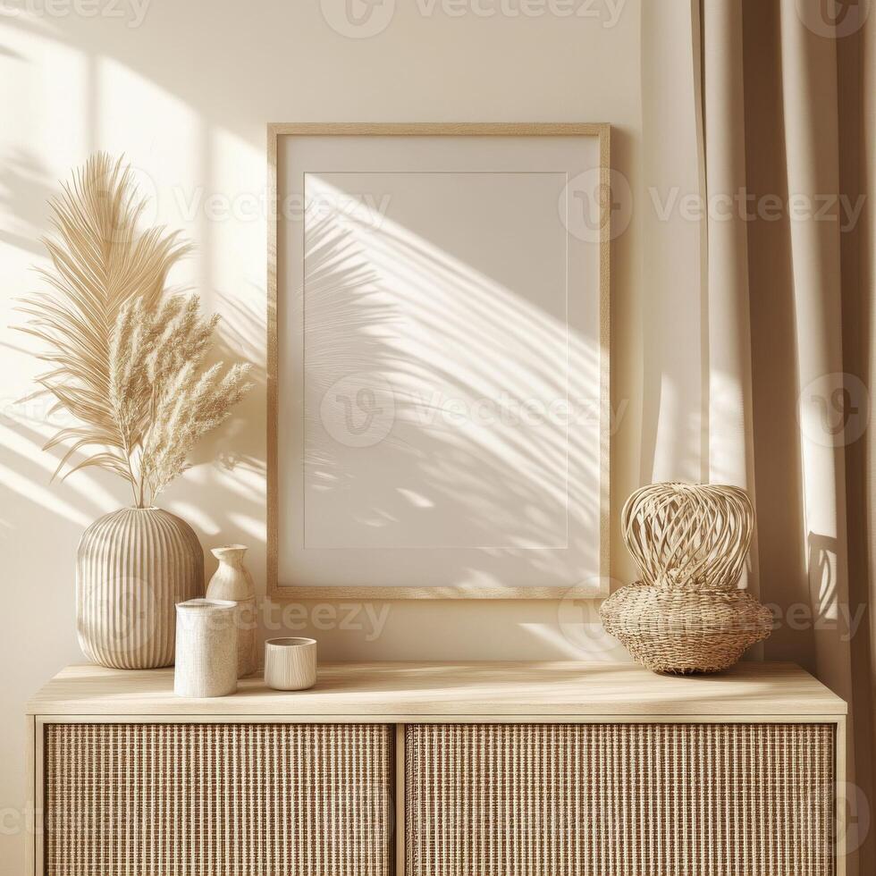 Cozy home interior with natural decor and soft lighting photo