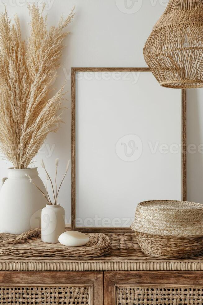 Decorative display featuring natural elements in a minimalist interior design photo