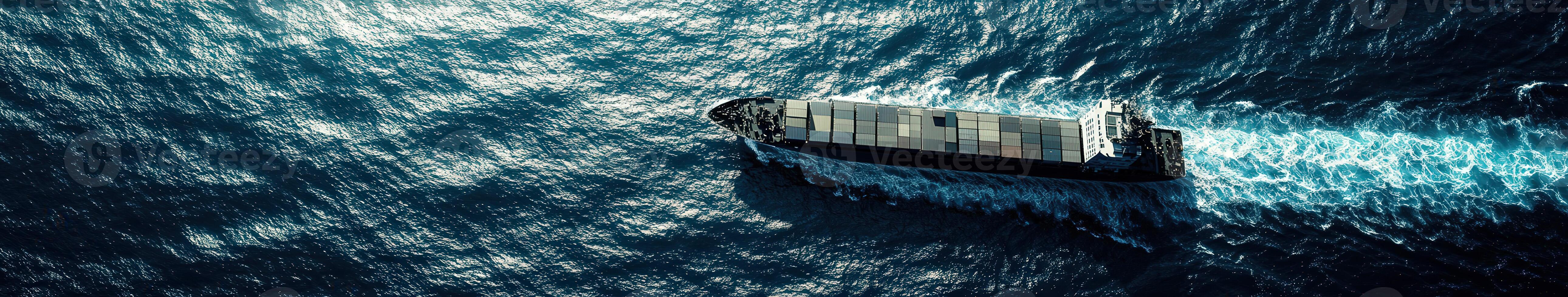Ship navigating through vast ocean waters during daylight hours photo