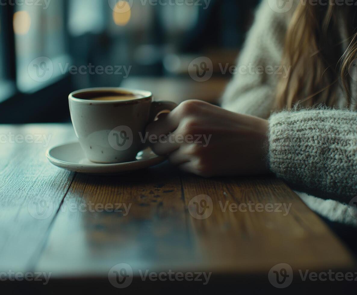 Cozy coffee moment in a warm cafe during a quiet afternoon photo