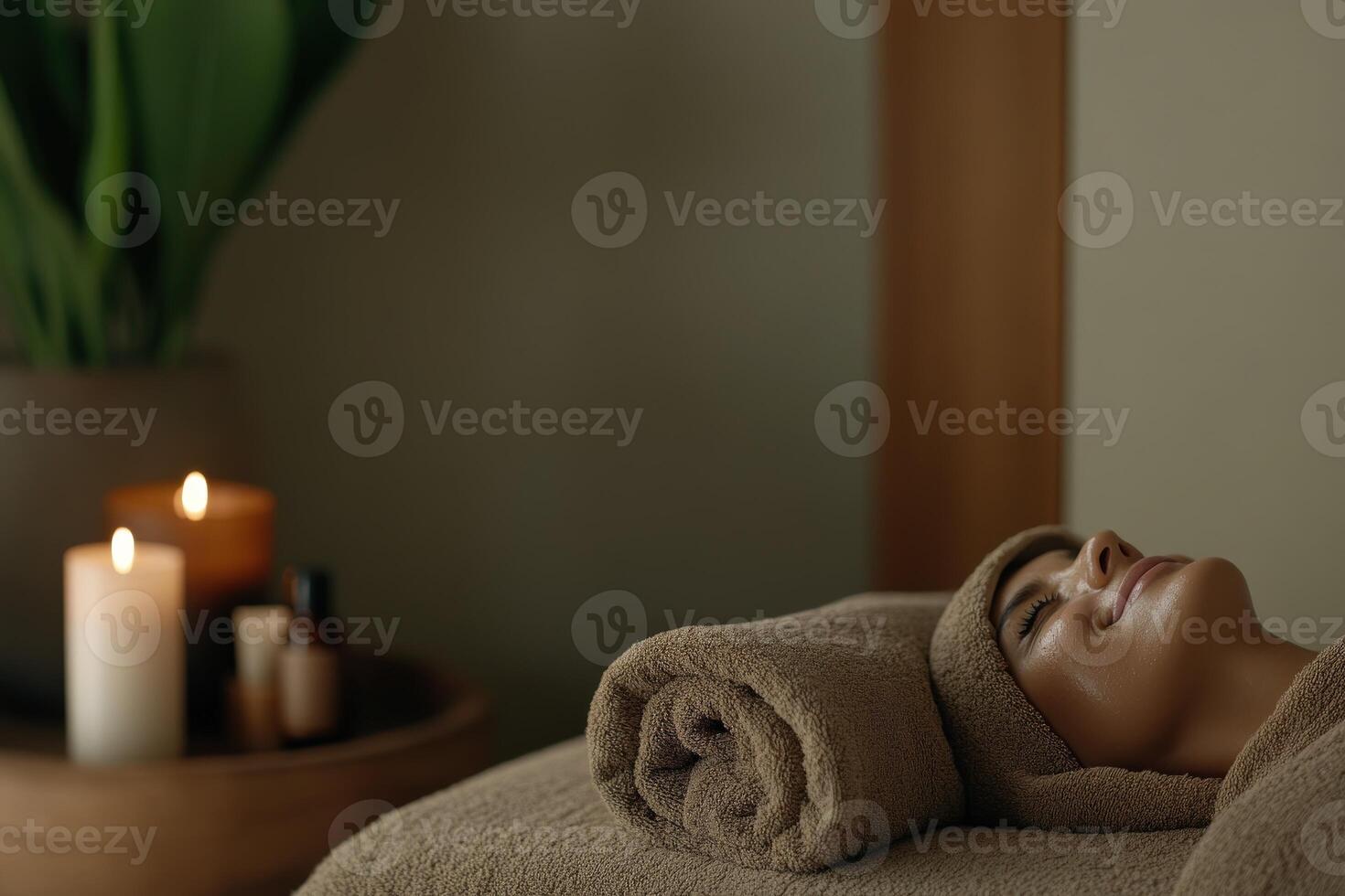Relaxation and pampering in a serene spa setting with soothing candles photo