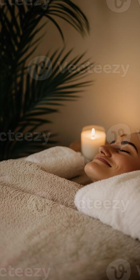 Relaxing spa experience at a serene wellness center during evening hours photo