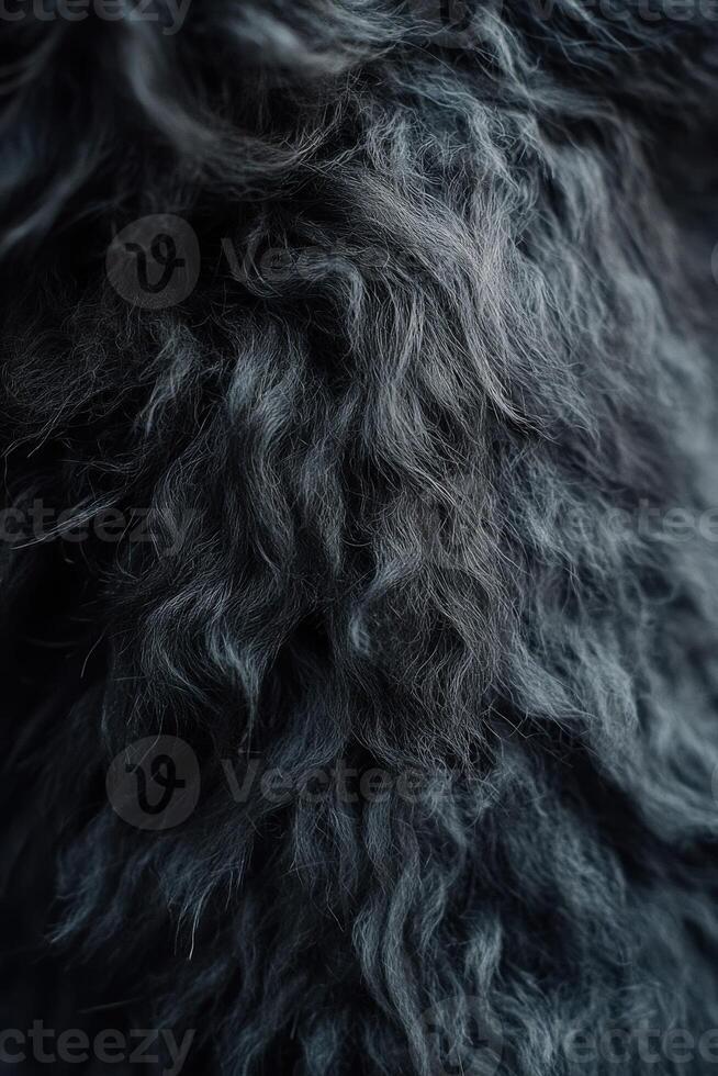 Intricate texture of dark wool showcasing natural fibers and curls photo