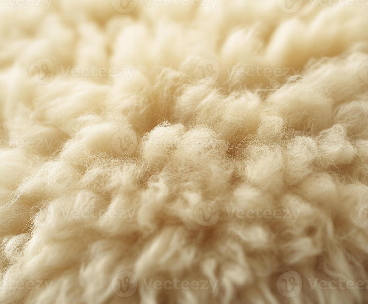 Close-up view of soft wool showing texture and natural fibers in warm light photo