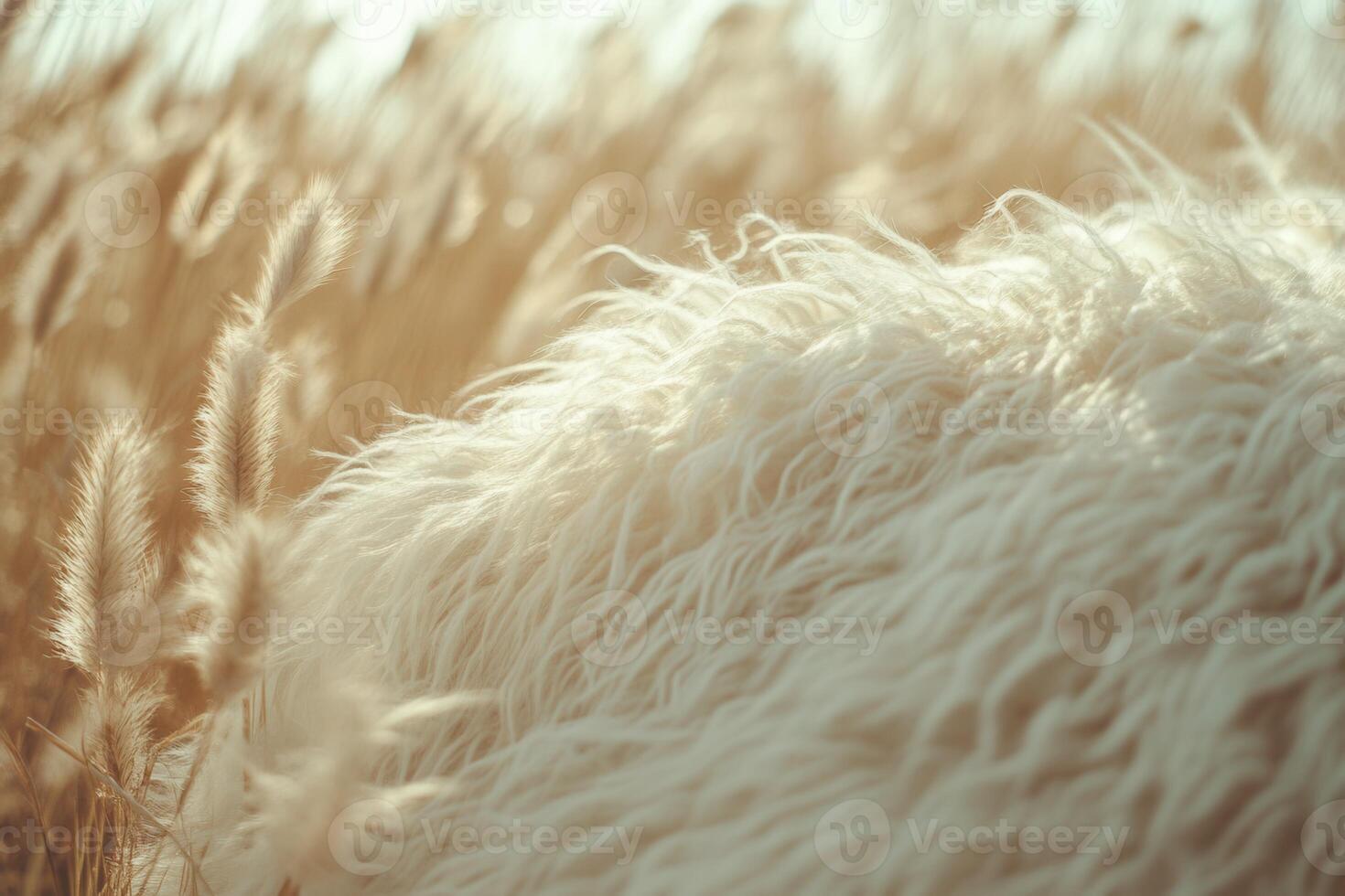 Soft wool and gentle grasses blend in a serene golden landscape photo
