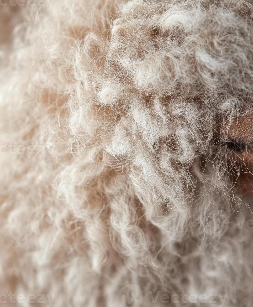 Close-up view of soft wool fibers showcasing their natural texture and curls photo
